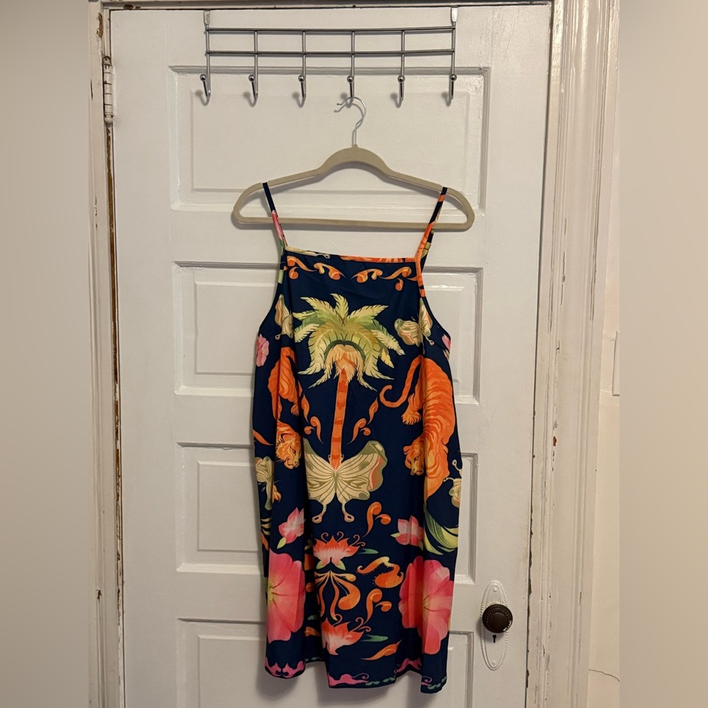 SHEIN Dark Blue Mini Dress with Tropical Motif